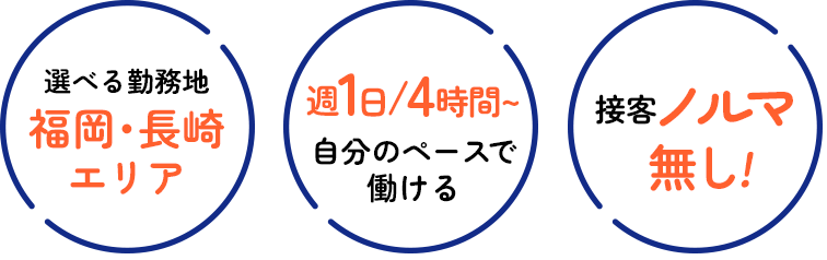 選べる勤務地福岡･長崎エリア　週1日/4時間~自分のペースで働ける　接客ノルマ無し!